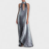 Anke | Maxi abito a trapezio con pieghe metallizzate — 1