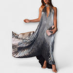 Anke | Maxi abito a trapezio con pieghe metallizzate — 2