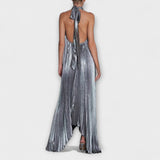 Anke | Maxi abito a trapezio con pieghe metallizzate — 5