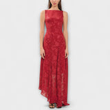 Renate | Elegante maxi abito jacquard con lacci e schiena scoperta — 1