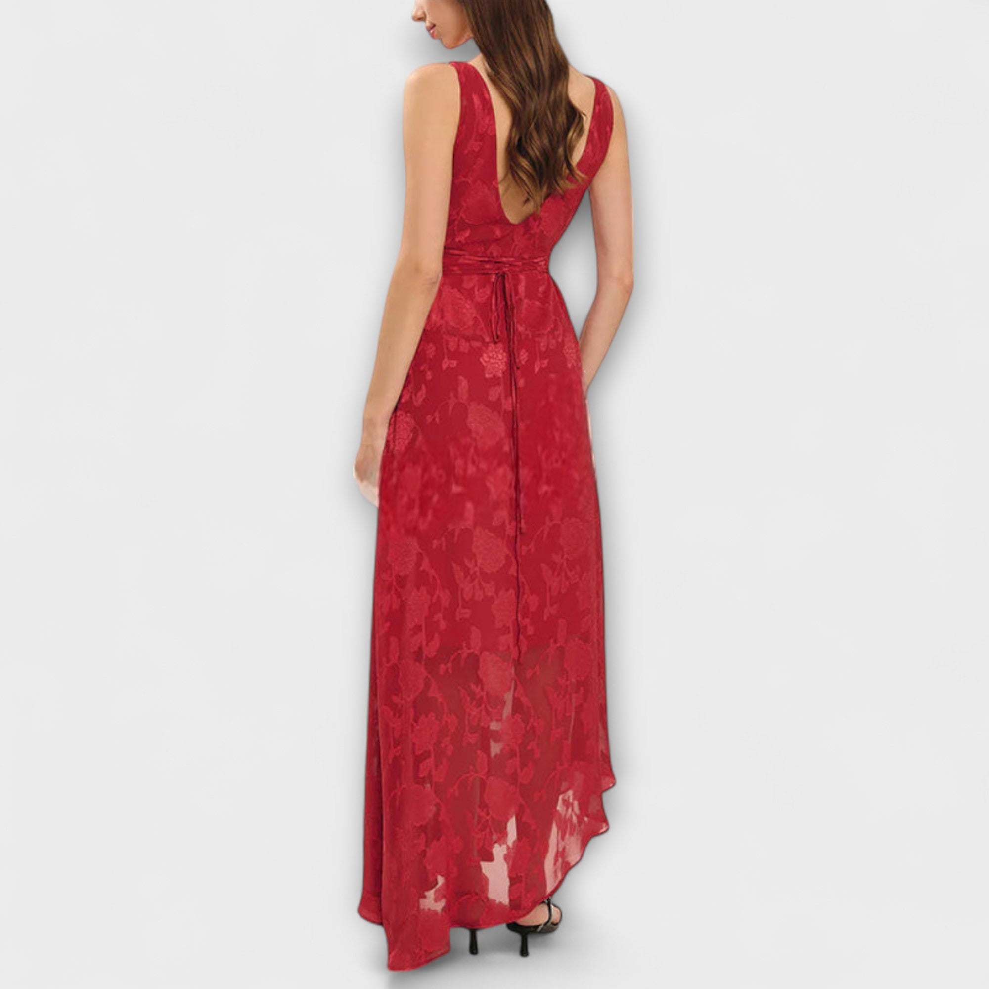 Renate | Elegante maxi abito jacquard con lacci e schiena scoperta — 4