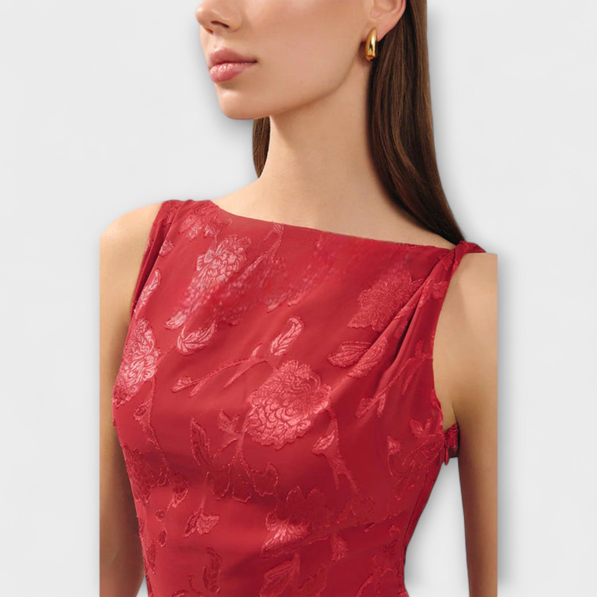 Renate | Elegante maxi abito jacquard con lacci e schiena scoperta — 5
