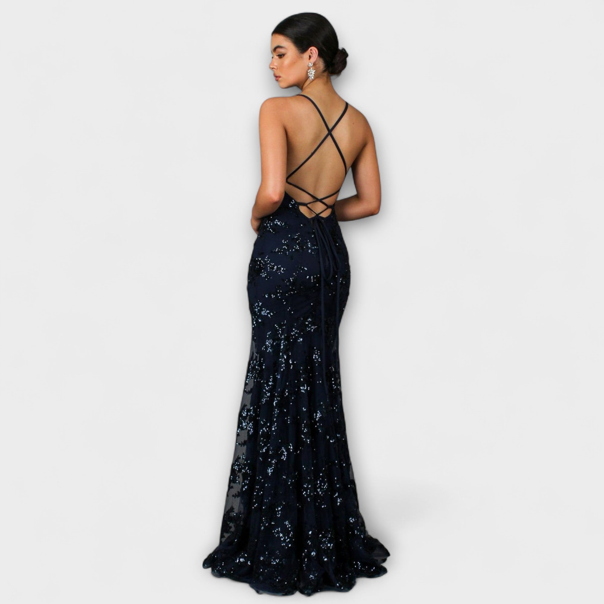 Anneliese | Maxi abito con scollo a V e paillettes senza schienale — 2