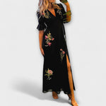 Trude | Elegante abito blu navy con ricami floreali — 1