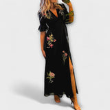 Trude | Elegante abito blu navy con ricami floreali — 1