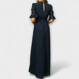 Trude | Elegante abito blu navy con ricami floreali — 4