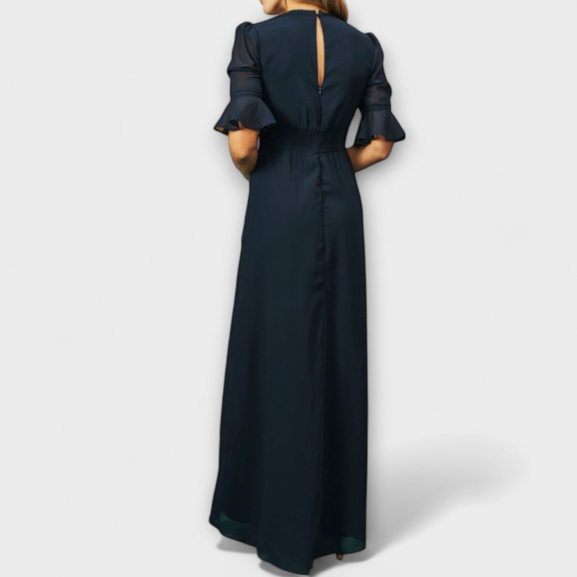 Trude | Elegante abito blu navy con ricami floreali — 4