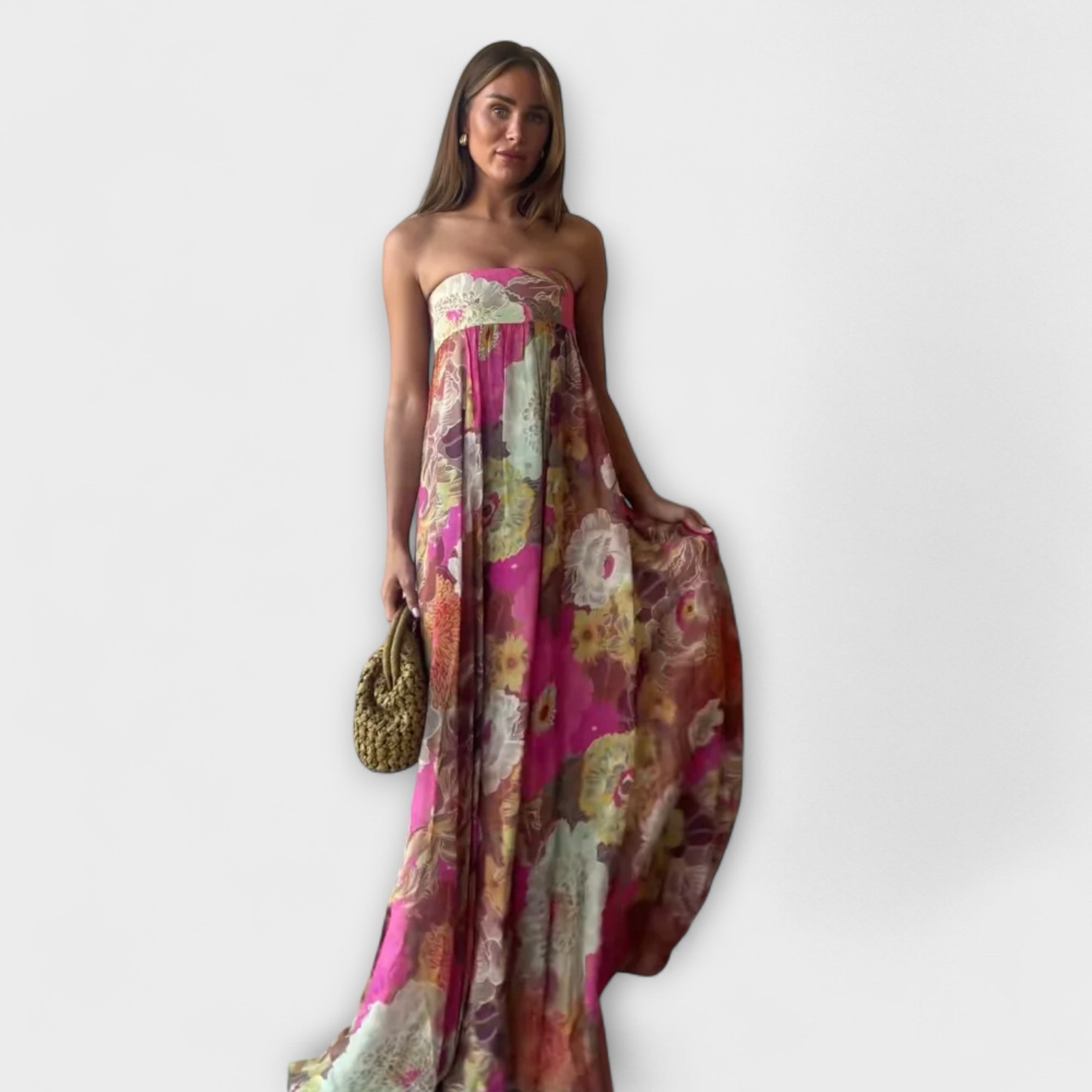 Erika | Maxi abito plissettato senza spalline retrò chic — 1