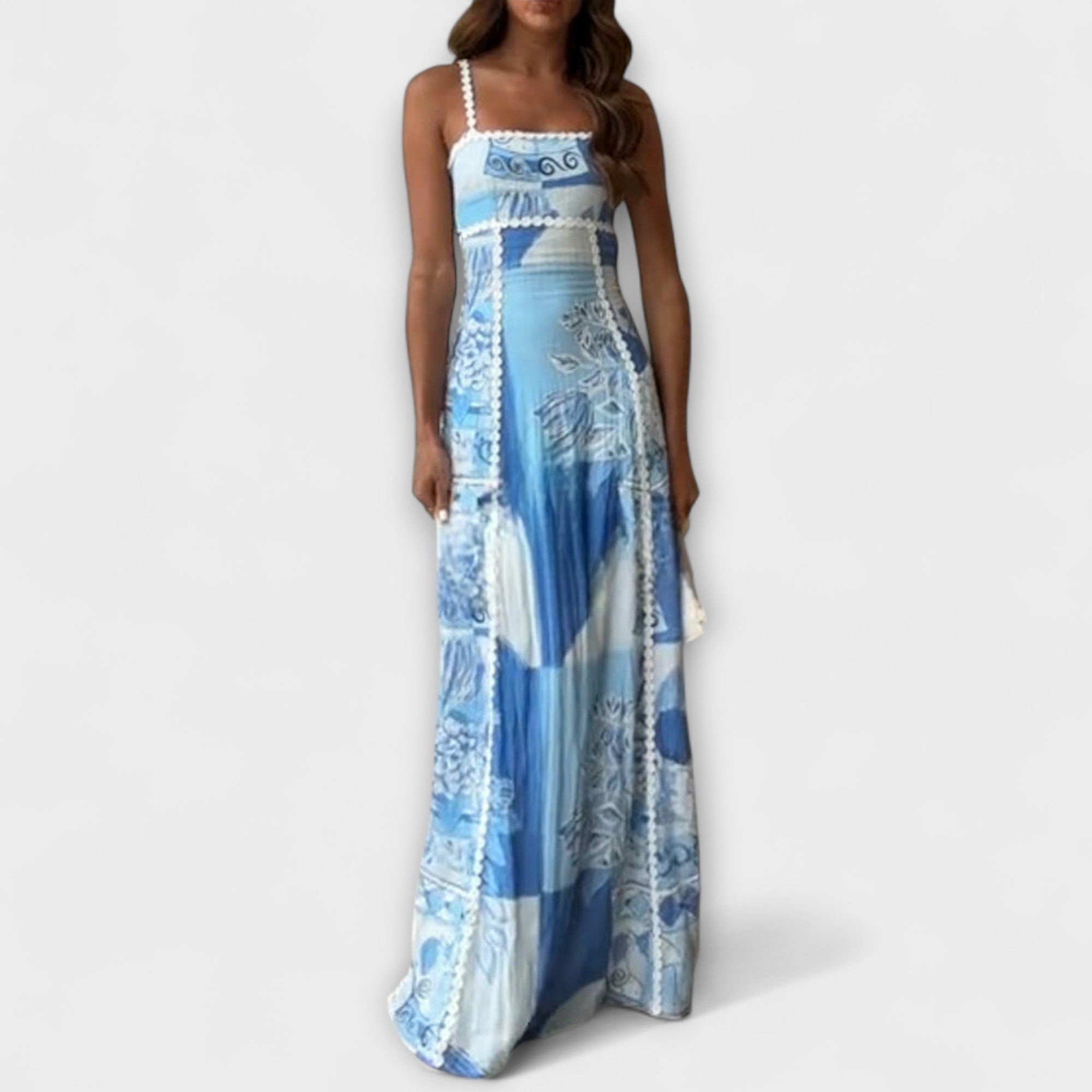 Ernestine | maxi abito svasato in lino con spalline — 1