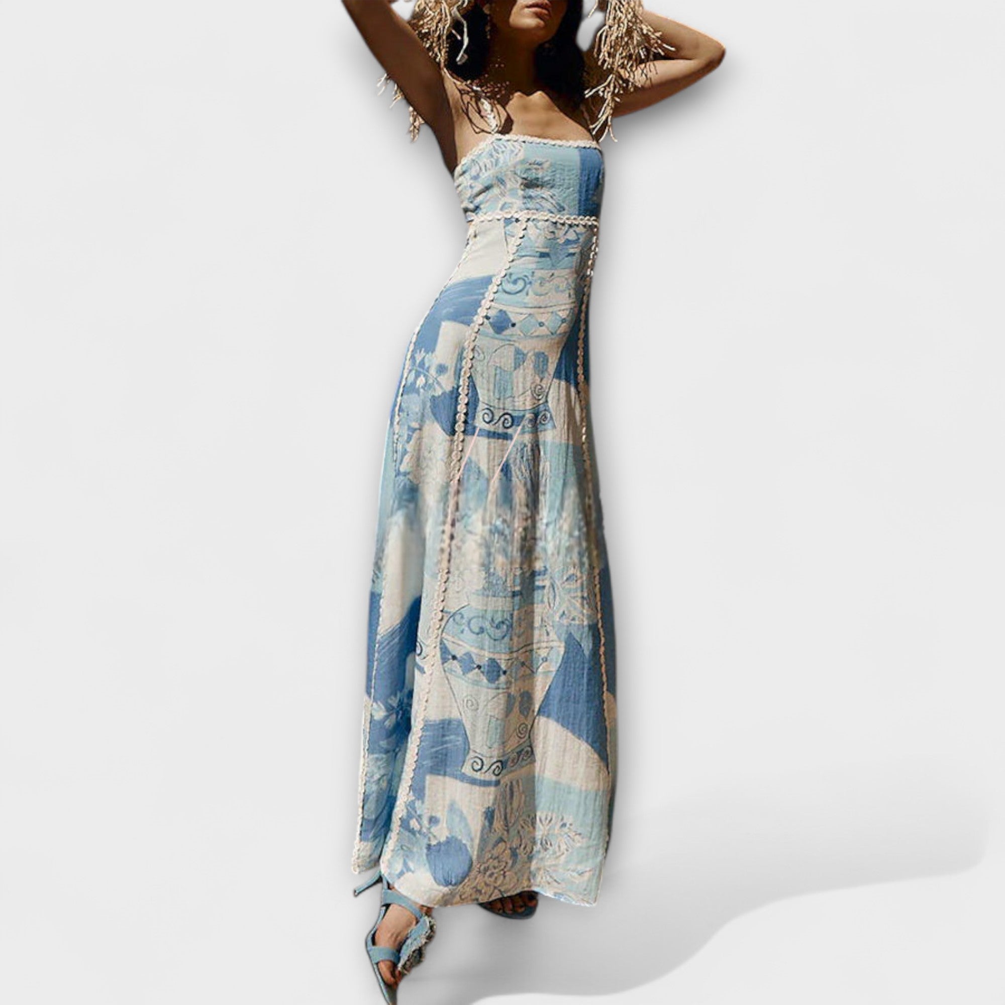 Ernestine | maxi abito svasato in lino con spalline — 2