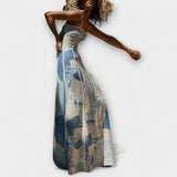 Ernestine | maxi abito svasato in lino con spalline — 3