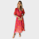 Henrike | Abito midi con maniche a sbuffo e stampa floreale con scollo a V — 1