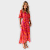 Henrike | Abito midi con maniche a sbuffo e stampa floreale con scollo a V — 2