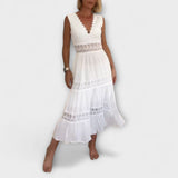 Solveig | Ninfea Abito midi boho senza maniche con dettagli in pizzo — 1