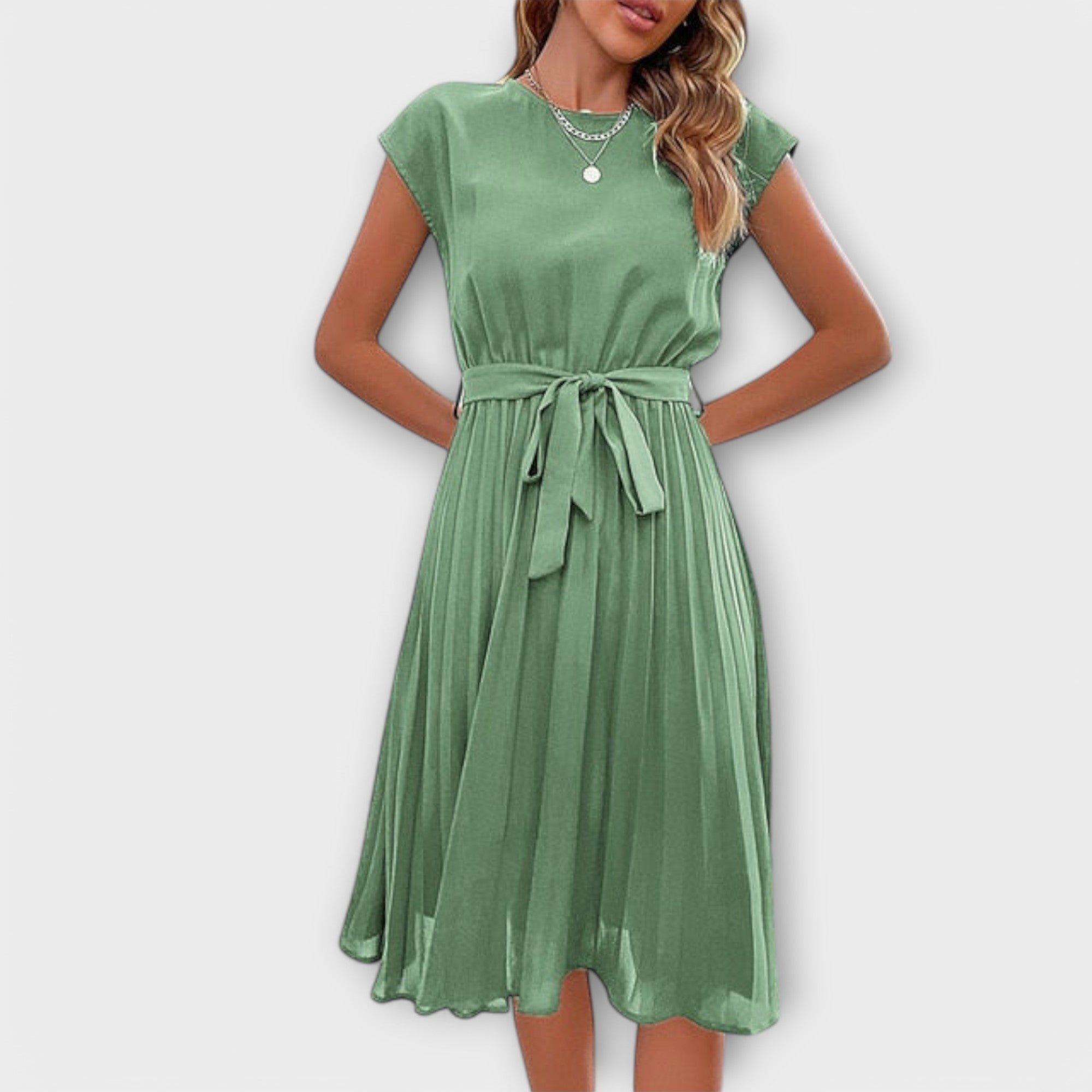 Clara | Abito midi casual, a pieghe, a maniche corte — 6