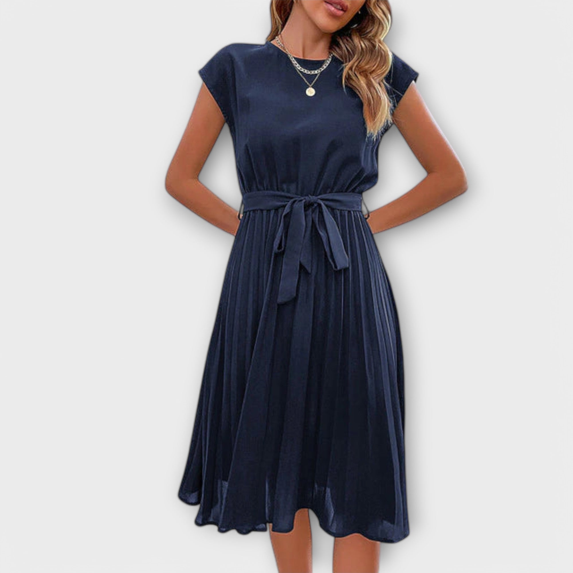 Clara | Abito midi casual, a pieghe, a maniche corte — 7