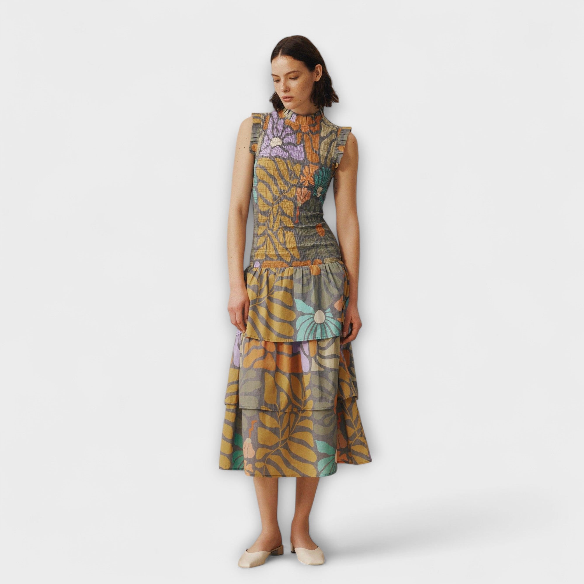 Anja | Abito midi botanico multicolore — 1