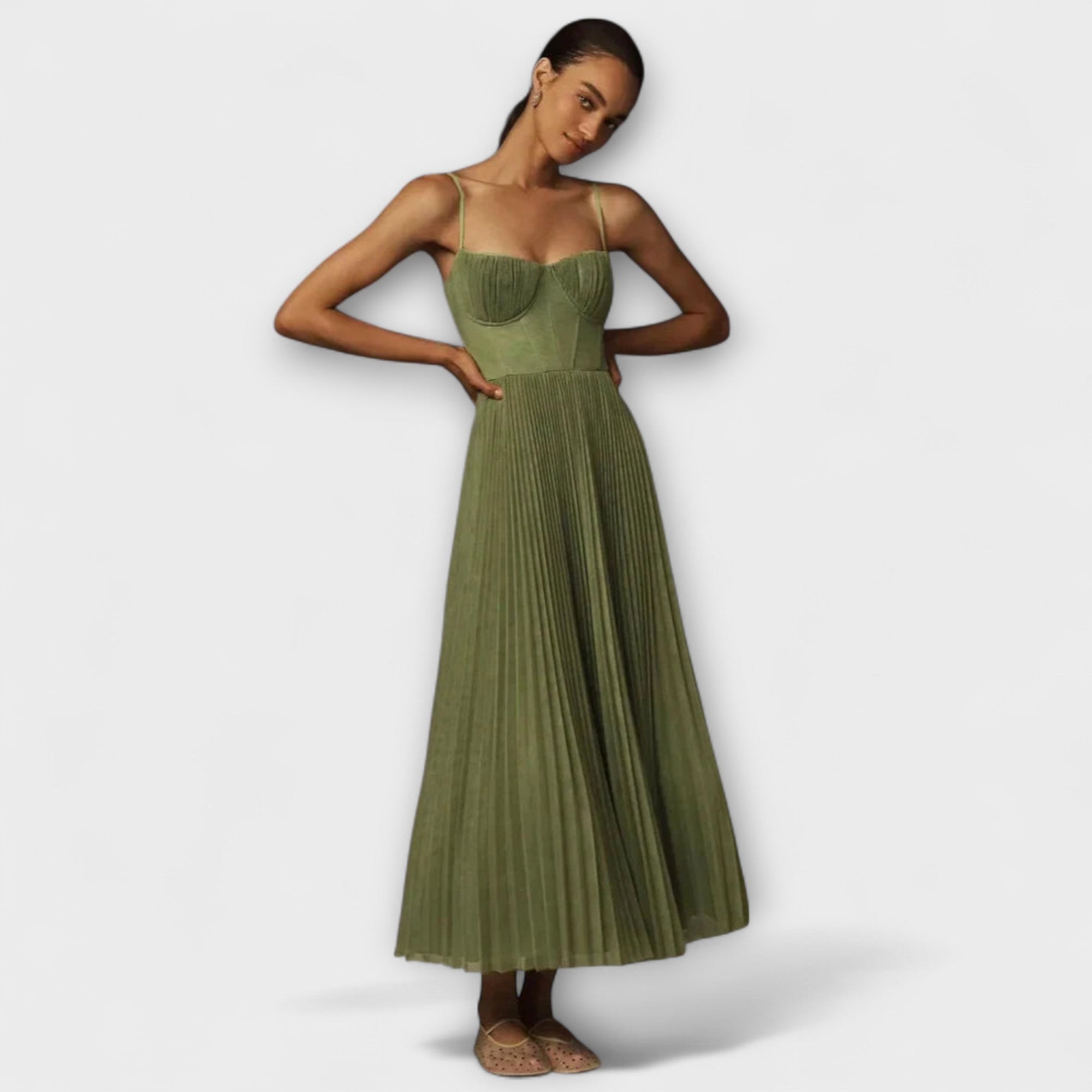 Margaretha | Abito midi con gonna a pieghe realizzato in tulle con design bustier — 1