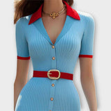 Josefine | Elegante abito tubino in maglia a costine color celeste — 2