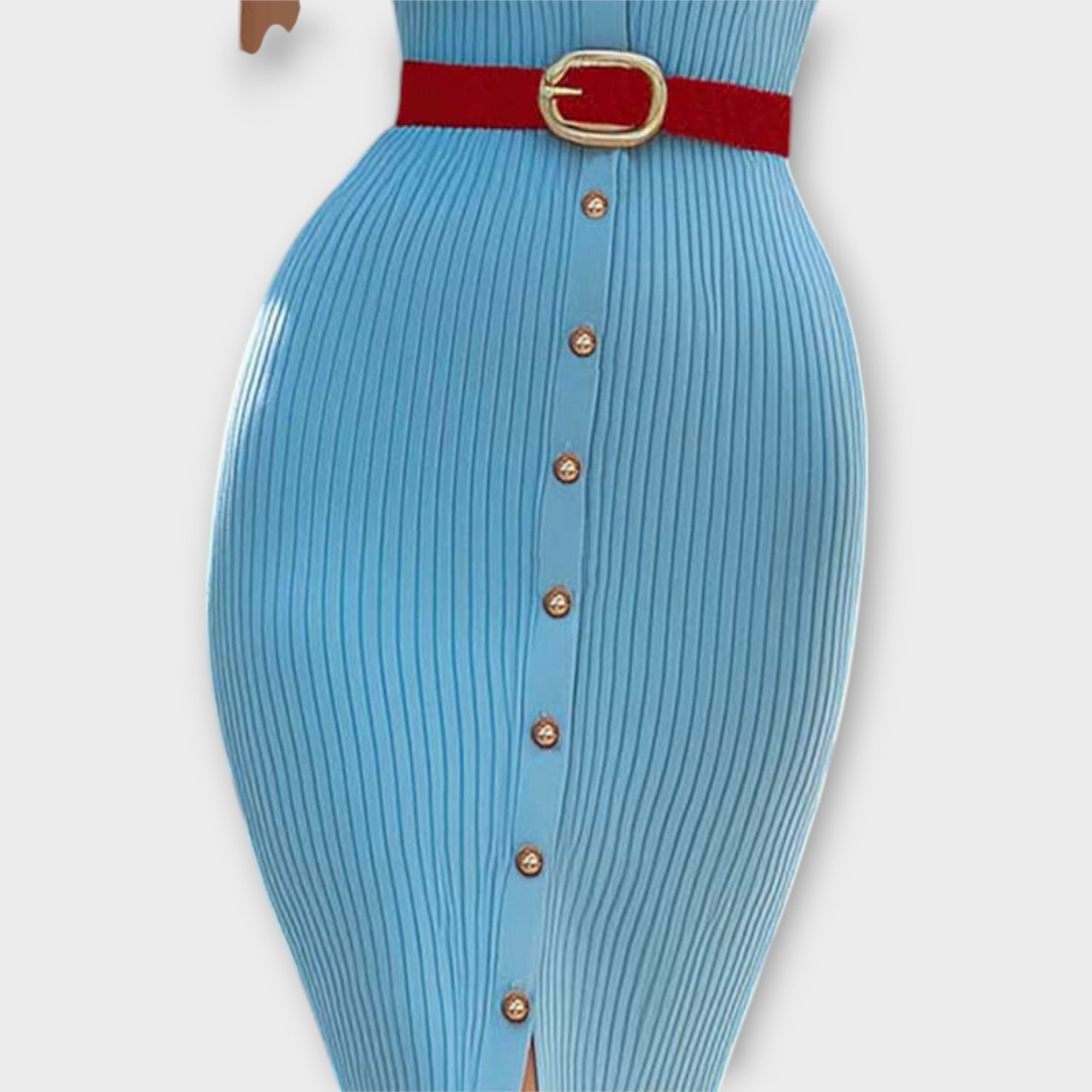 Josefine | Elegante abito tubino in maglia a costine color celeste — 3
