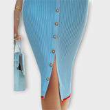 Josefine | Elegante abito tubino in maglia a costine color celeste — 4