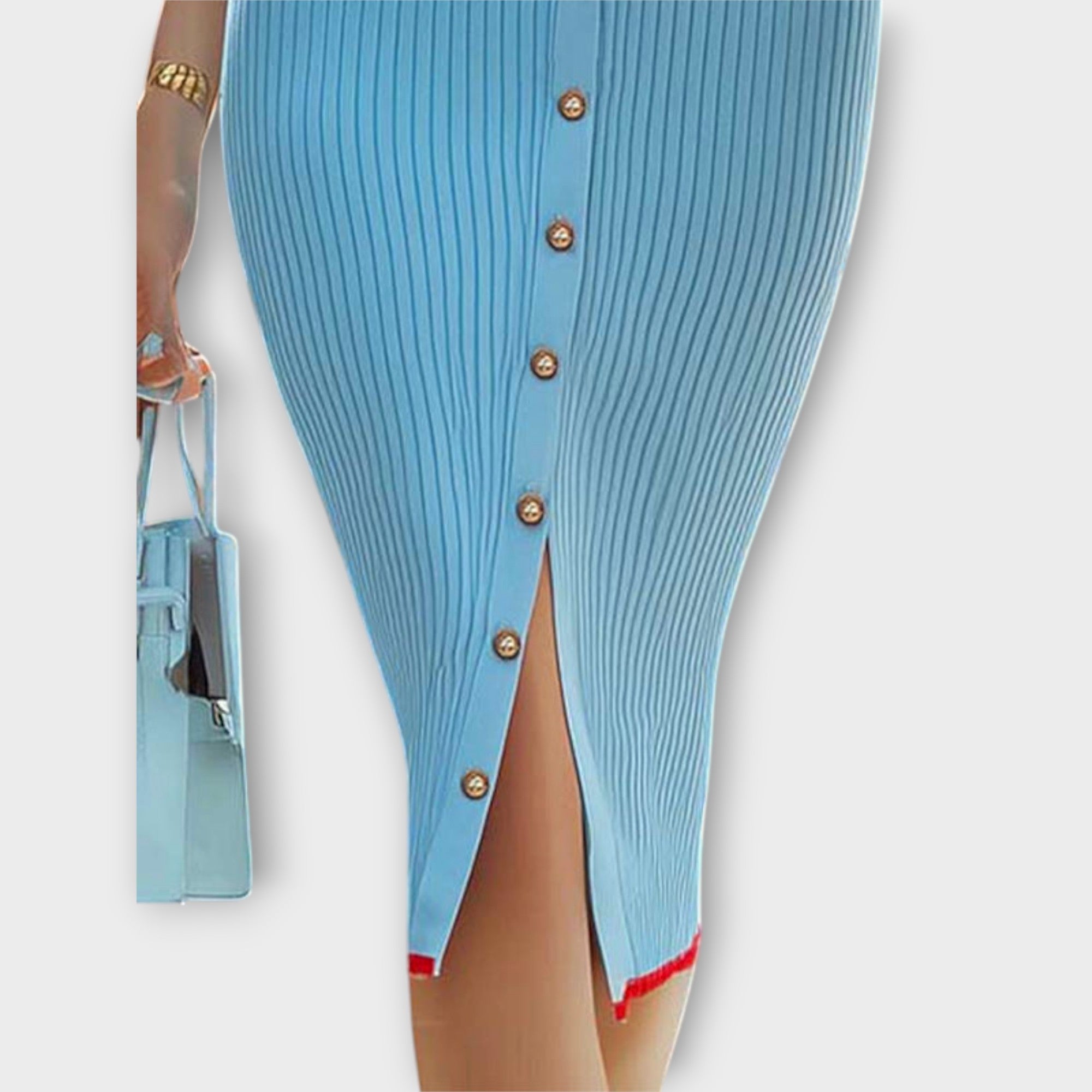 Josefine | Elegante abito tubino in maglia a costine color celeste — 4