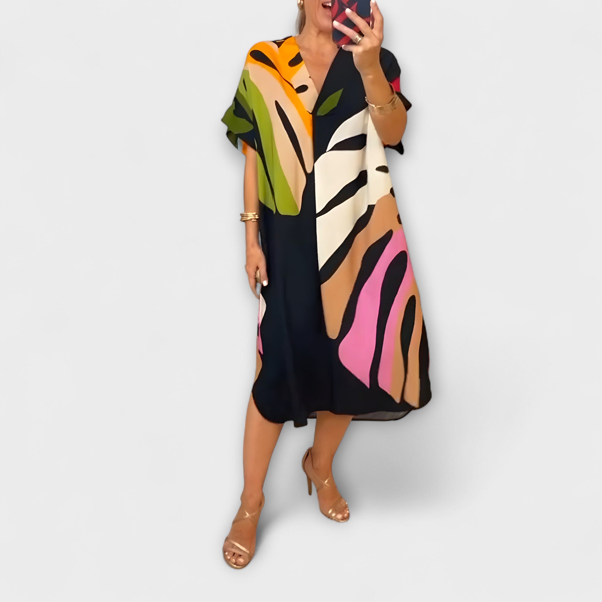Nora | Abito casual con stampa di foglie colorate — 1
