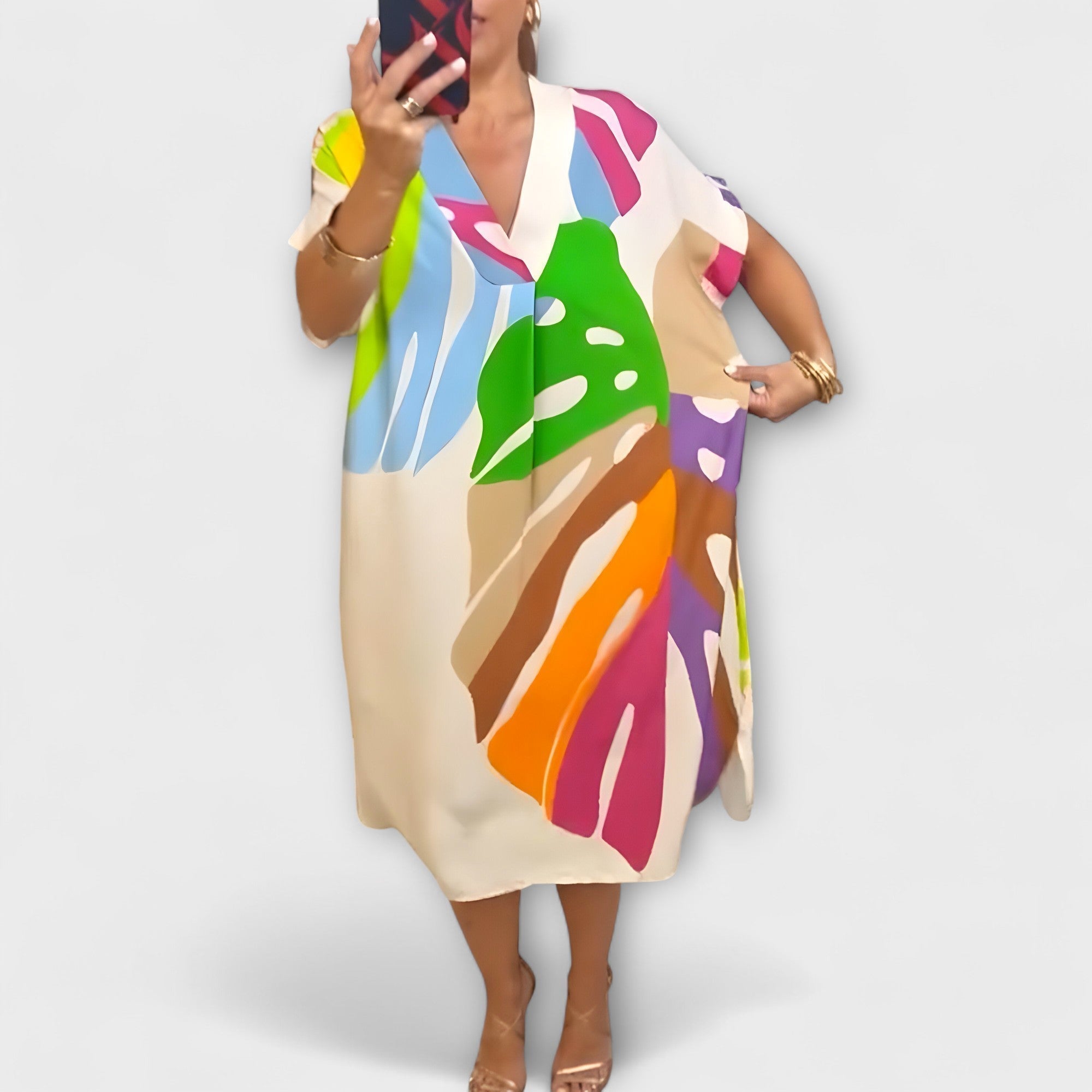 Nora | Abito casual con stampa di foglie colorate — 4