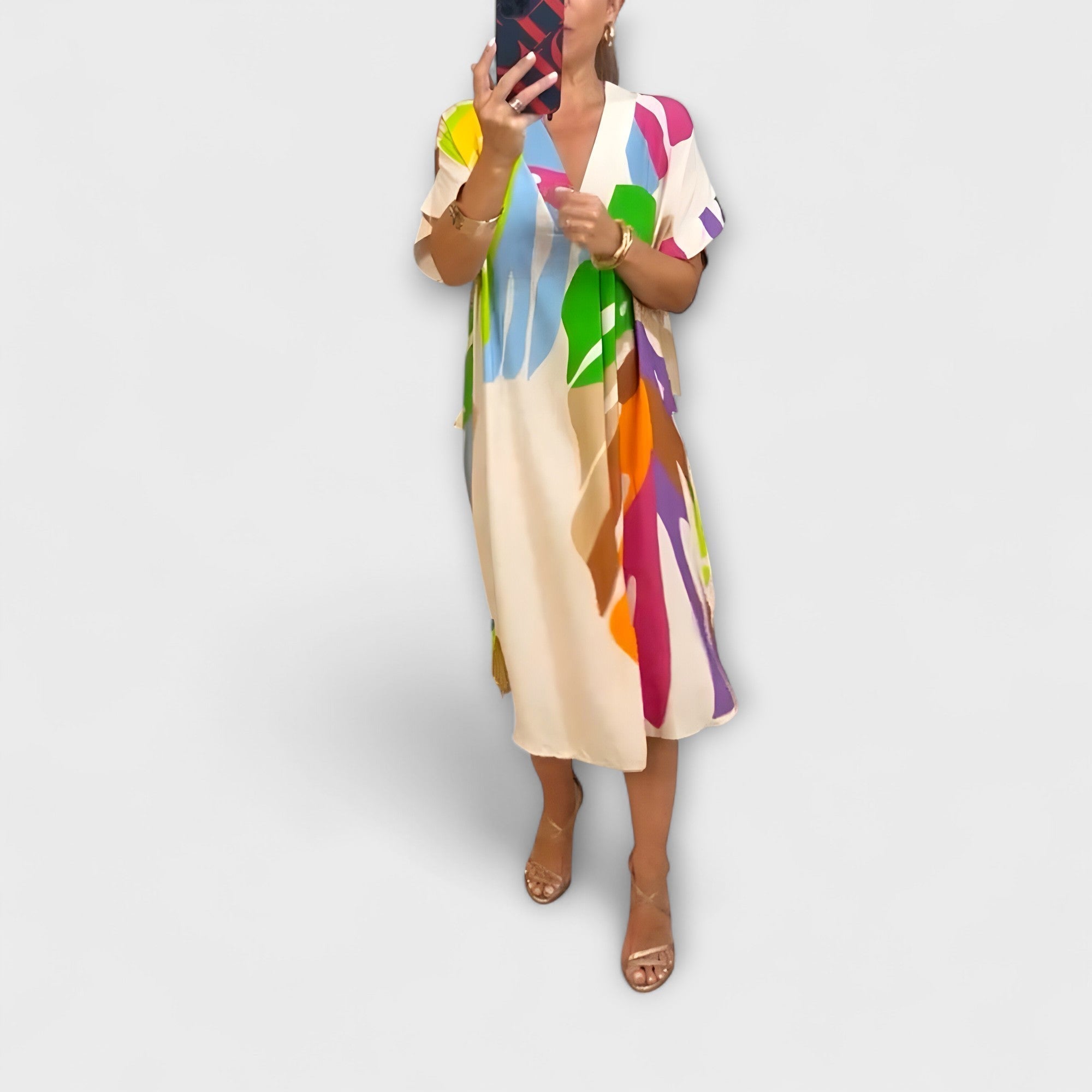 Nora | Abito casual con stampa di foglie colorate — 5