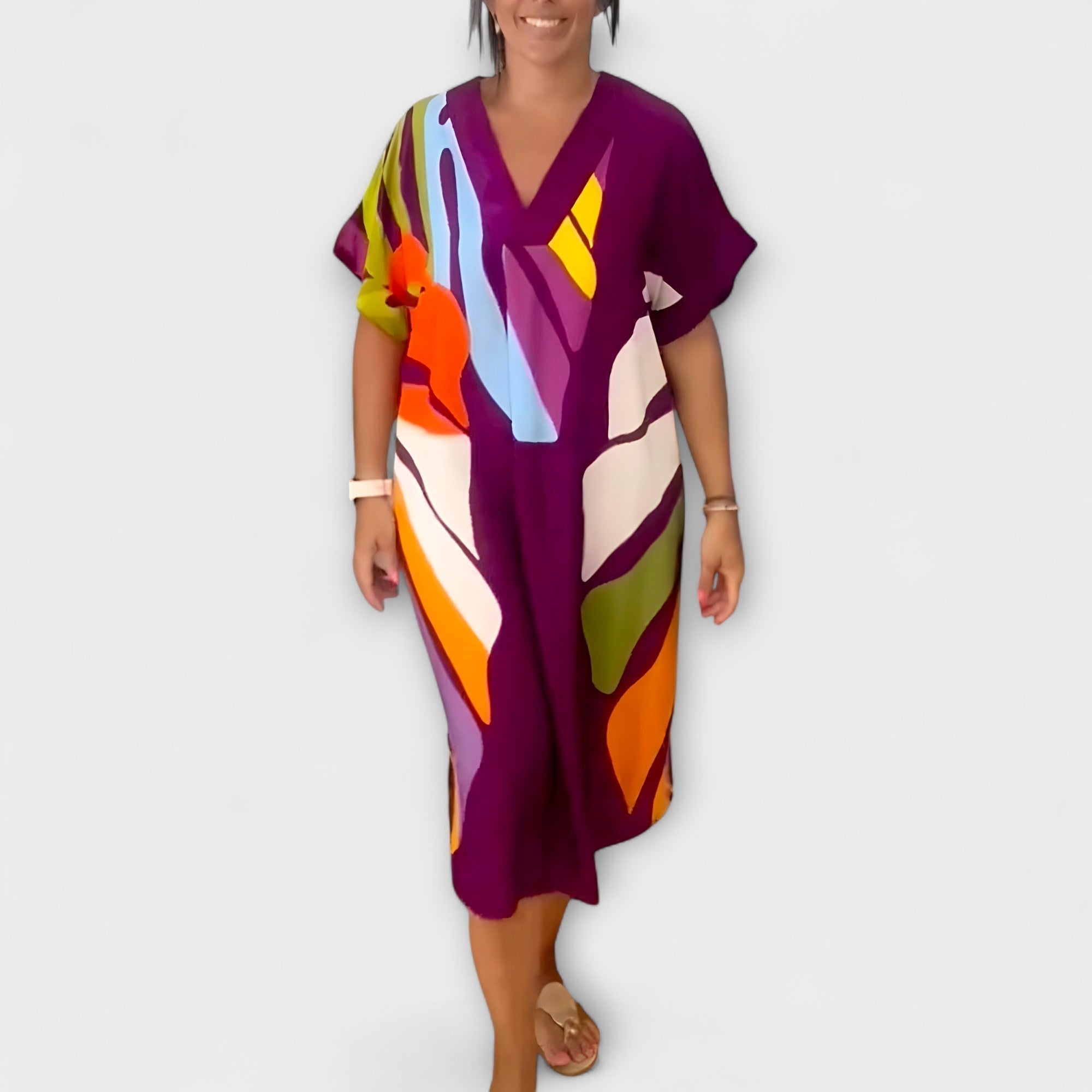 Nora | Abito casual con stampa di foglie colorate — 6