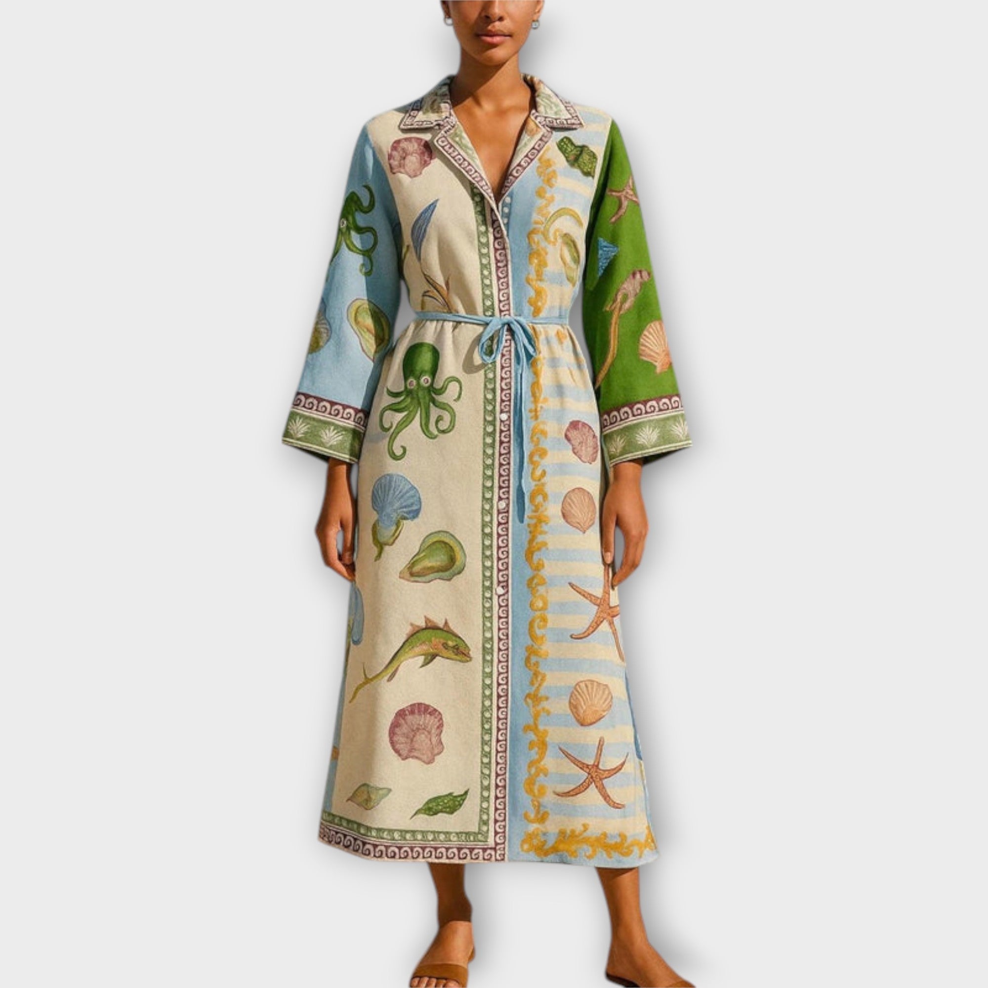 Sabrina | Abito chemisier midi in twill stampato con cintura — 1