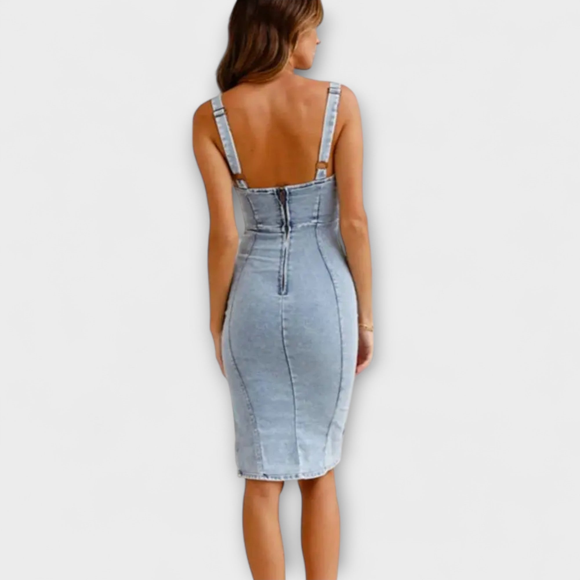 Margareta | Abito in denim con spalline regolabili — 4