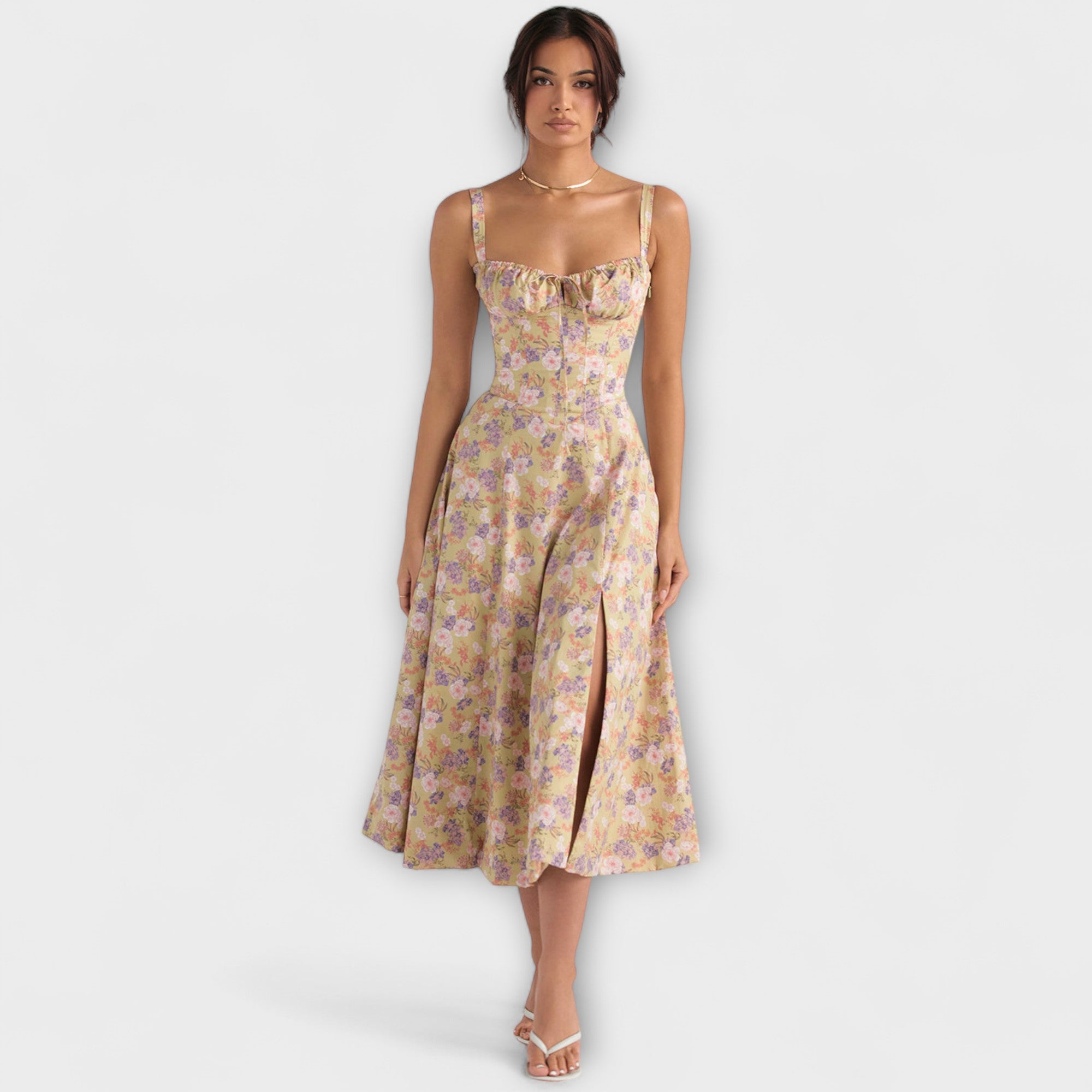 Laura | Abito bustier aderente con una moderna stampa floreale primaverile — 4