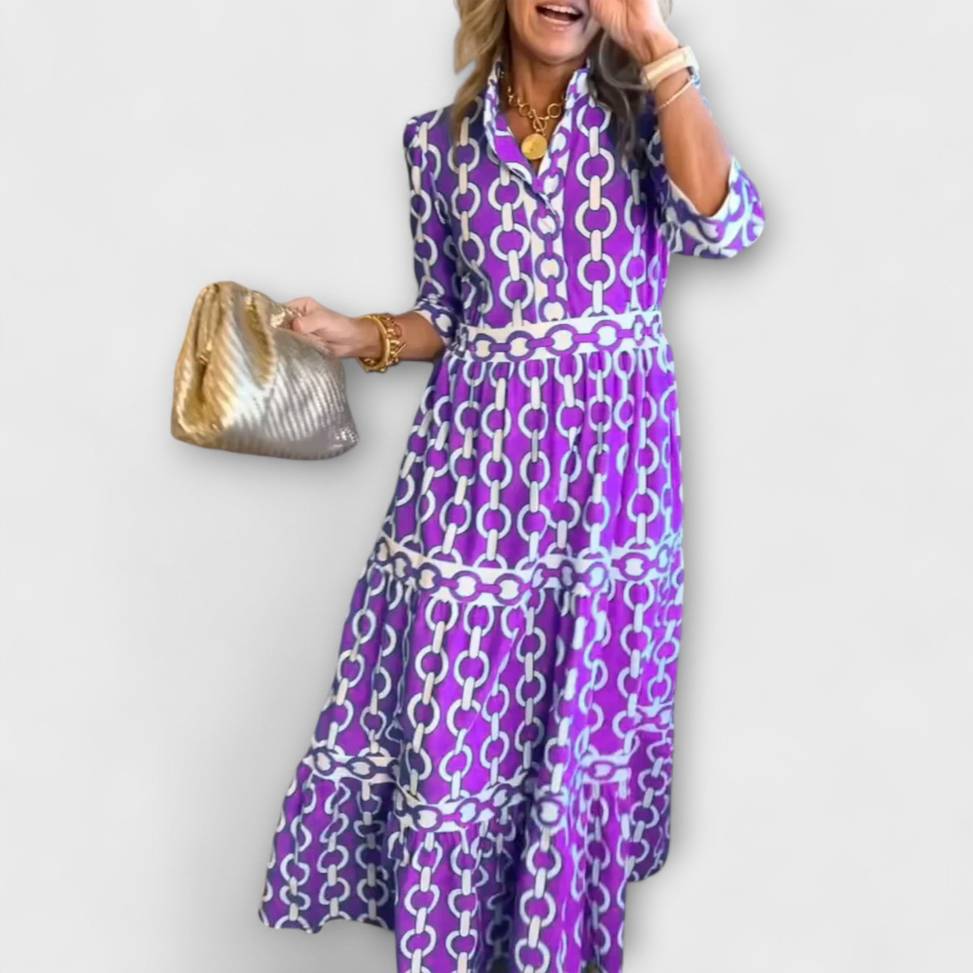 Rosa | Abito midi con catene — 7