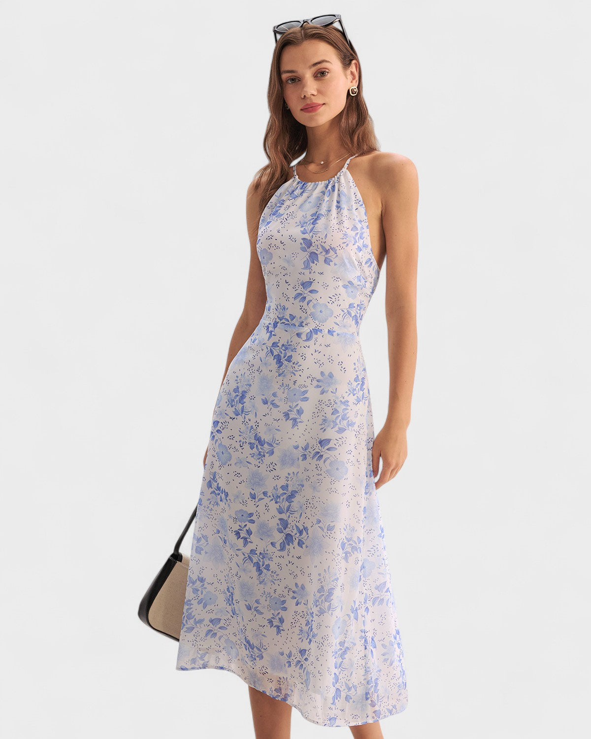 Anne-Sophie | Abito midi blu floreale — 1