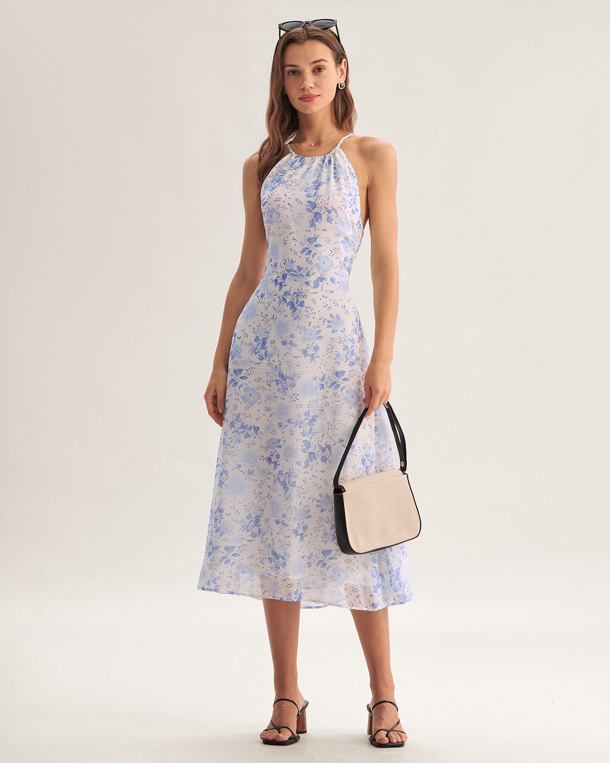 Anne-Sophie | Abito midi blu floreale — 4