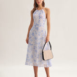 Anne-Sophie | Abito midi blu floreale — 4
