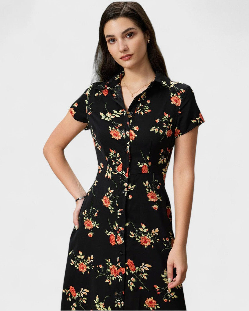 Kriemhild | Abito midi floreale nero — 1