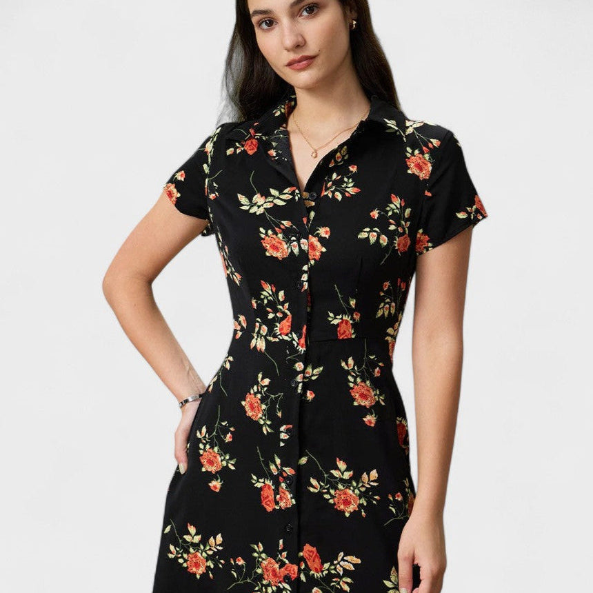 Kriemhild | Abito midi floreale nero — 1