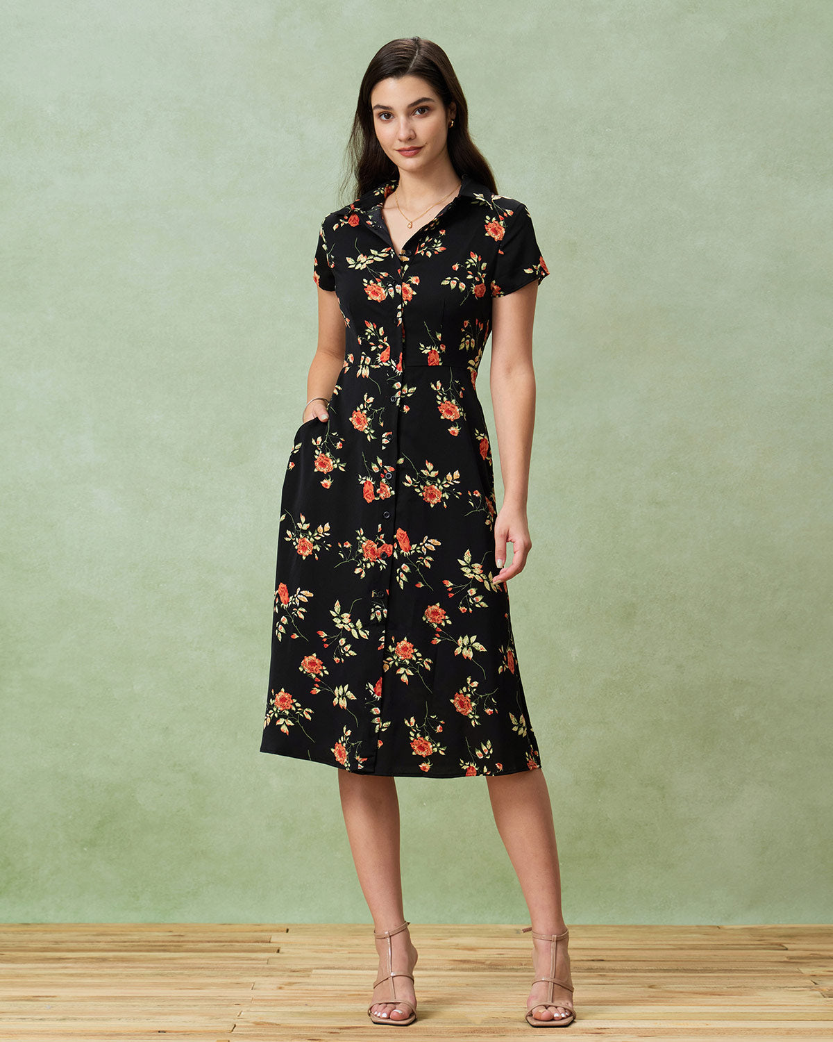 Kriemhild | Abito midi floreale nero — 5