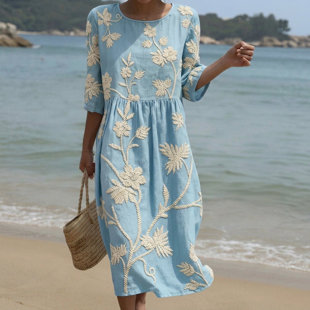 Victoria | Abito midi con fantasia vegetale e floreale — 1