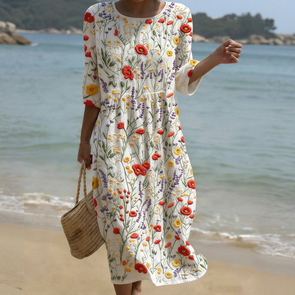 Clara | Maxi abito con stampa floreale a girocollo — 1