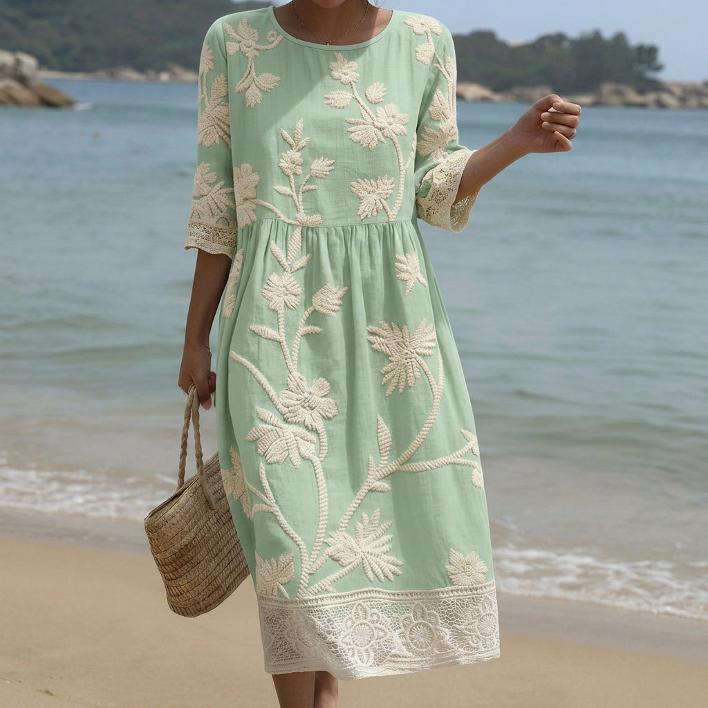 Edith | Abito midi con fantasia vegetale e floreale — 1