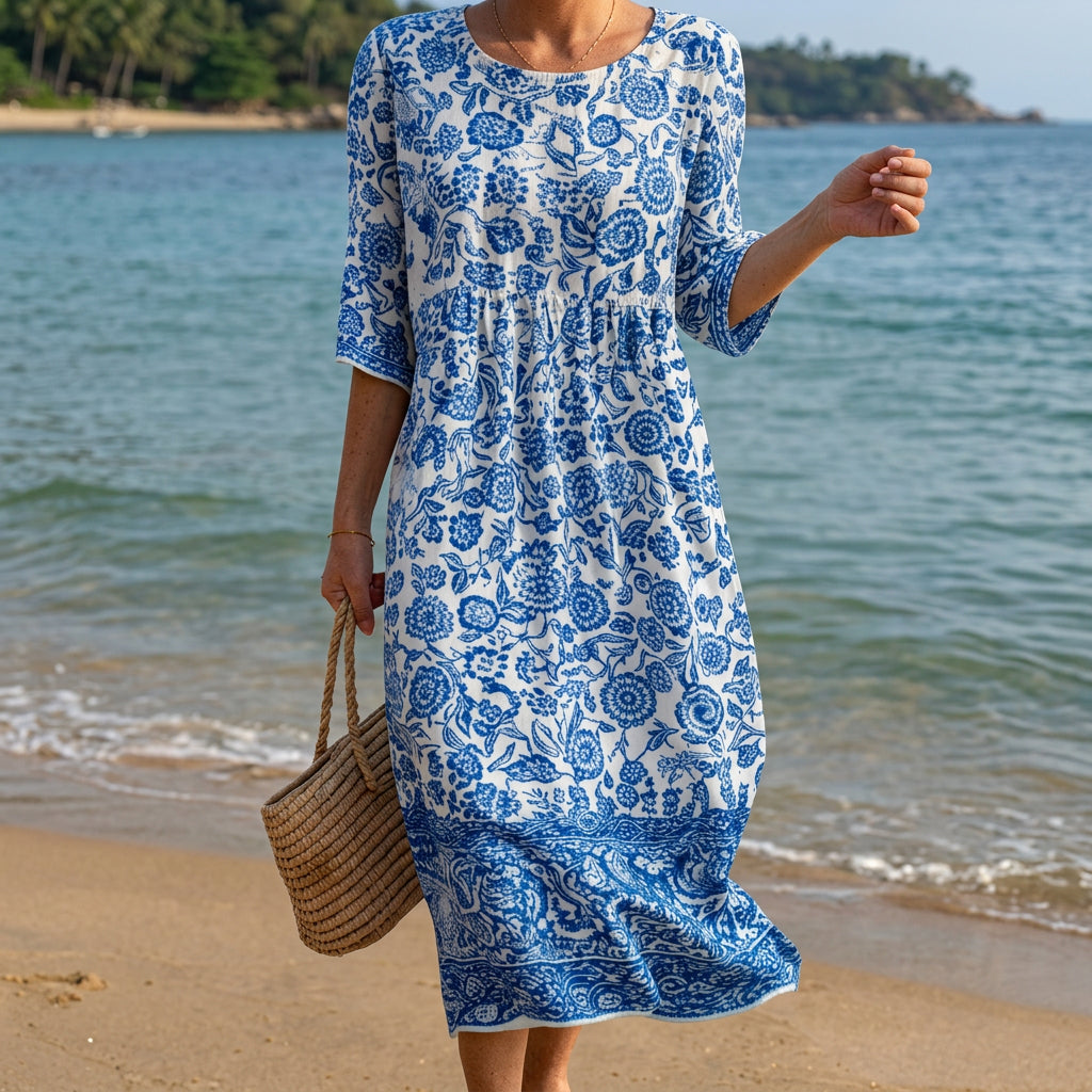 Isabell | Maxi abito con stampa floreale a girocollo — 1