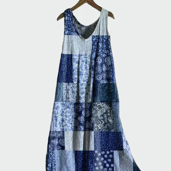 Esra | Abito con motivo patchwork blu — 1