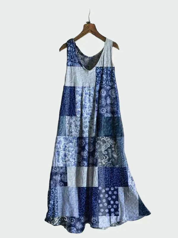 Esra | Abito con motivo patchwork blu — 1