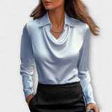 Bianca | Blusa lucida con colletto arricciato — 4