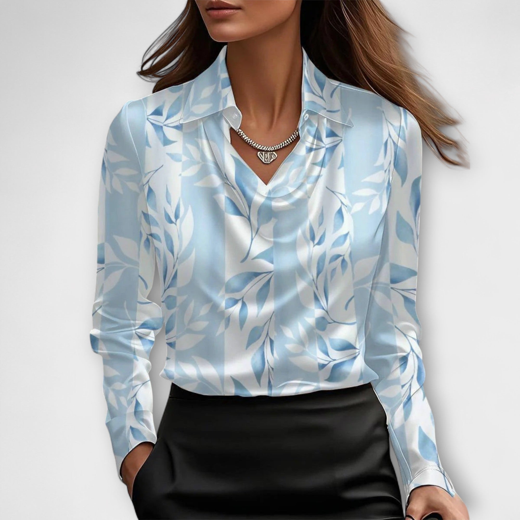 Bianca | Blusa lucida con colletto arricciato — 5