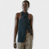 Hanna | Top blu con scollo all'americana e apertura sulla schiena — 3