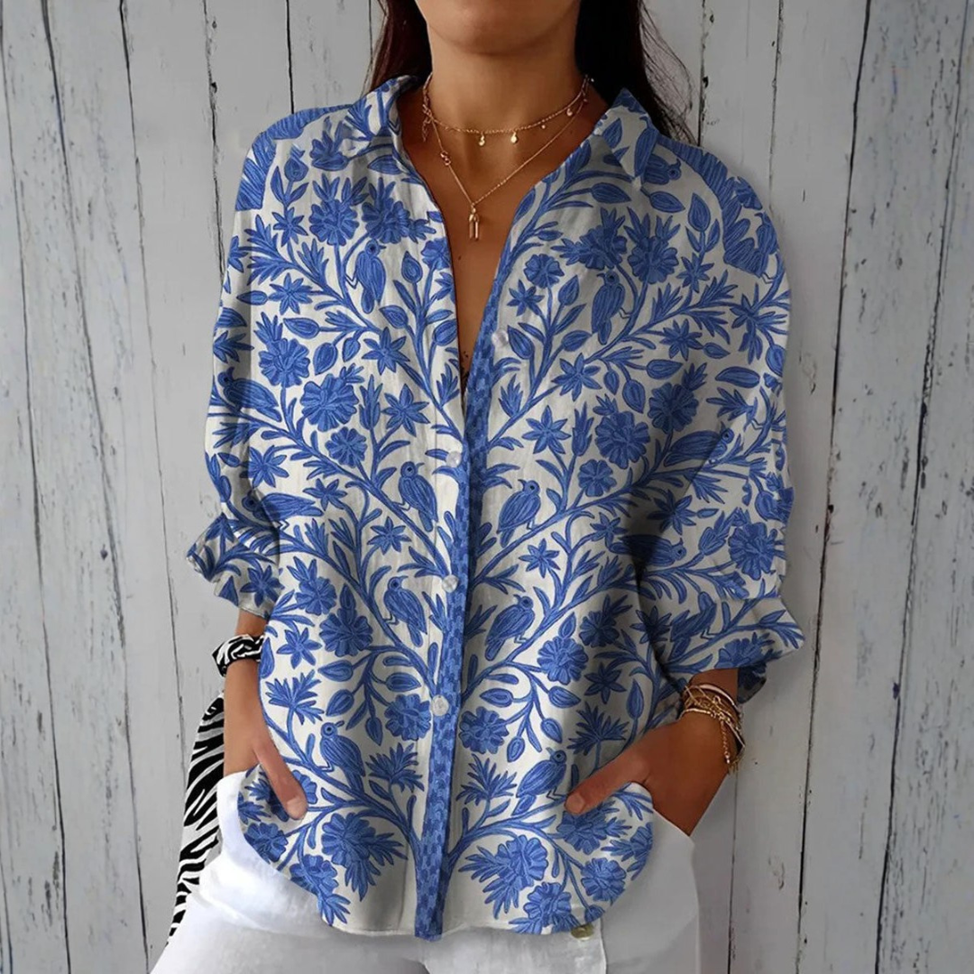 Julia | Blusa con uccelli in giardino — 1